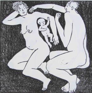 Nacht Vater Mutter Baby, Familie, Holzschnitt