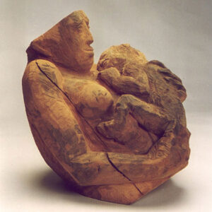 Mutter mit Kind Holzskulptur Baby
